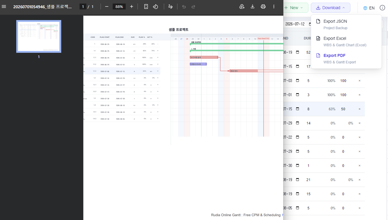 Gantt Export/Import Screenshot